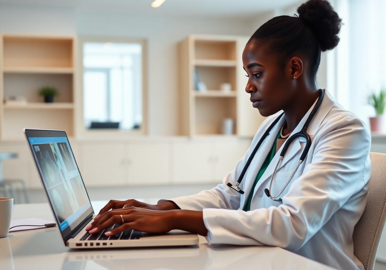 Ophtalmologue suivant une formation en ligne sur Topcon Healthcare University